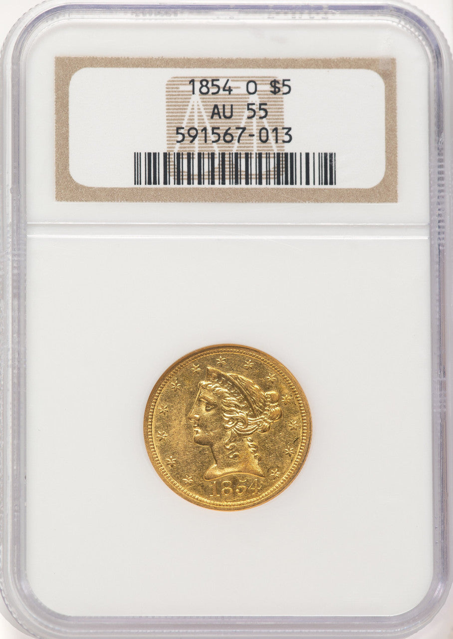 1854-O $5 Liberty Half Eagle NGC AU55 (783791003)