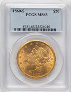1860-S $20 Liberty Double Eagle PCGS MS63