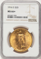 1916-S $20 Saint-Gaudens Double Eagle NGC MS66+