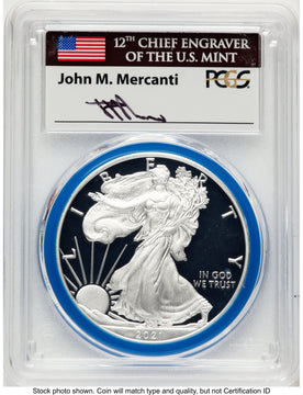 2021-W TY1 Proof Silver Eagle 1 oz FDI Mint Engraver Series John Blue Gasket PCGS PR70 Mercanti