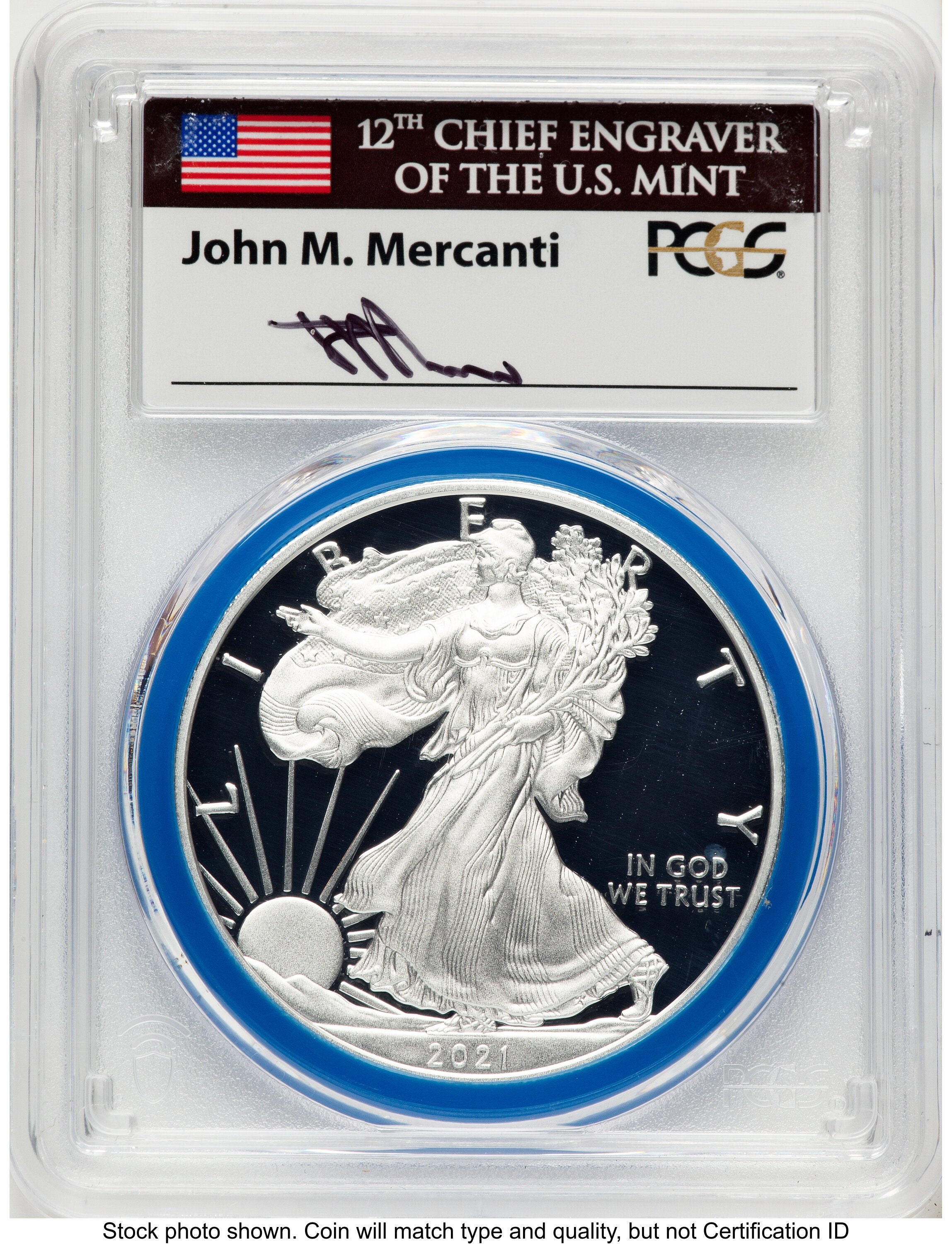 2021-W TY1 Proof Silver Eagle 1 oz FDI Mint Engraver Series John Blue Gasket PCGS PR70 Mercanti
