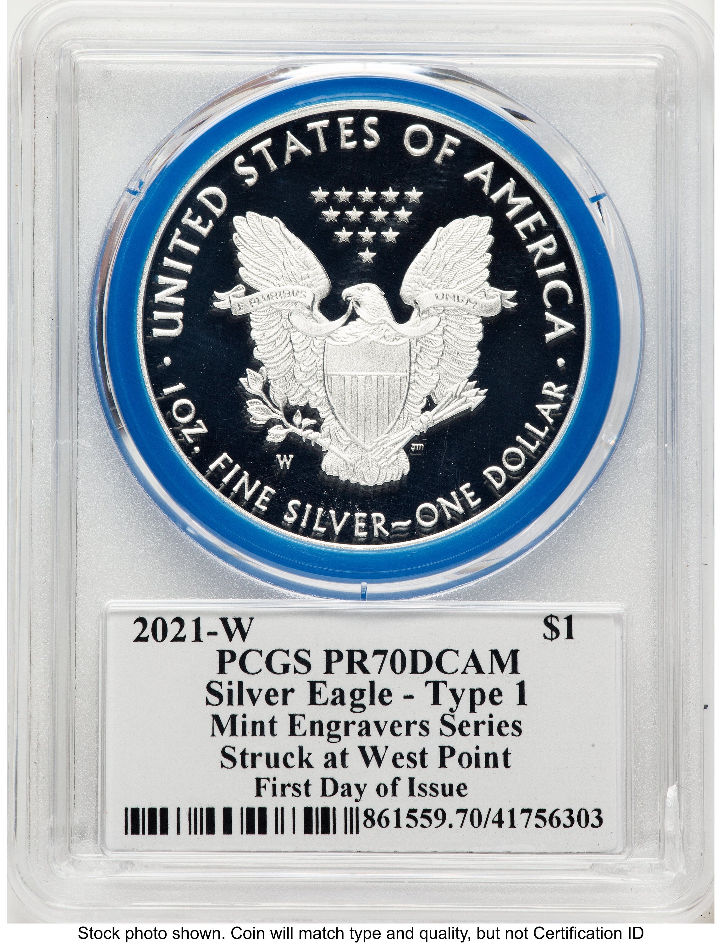 2021-W TY1 Proof Silver Eagle 1 oz FDI Mint Engraver Series John Blue Gasket PCGS PR70 Mercanti