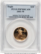2001-W Proof Gold Eagle 1/4 oz Blue Label PCGS PR70