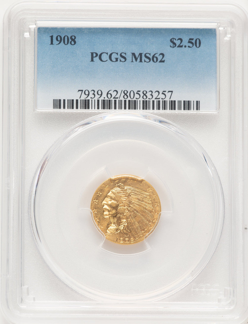 1908 $2.50 Indian Quarter Eagle PCGS MS62 (783934008)
