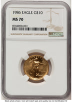 1986 Gold Eagle 1/4 oz Brown Label NGC MS70