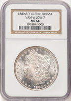 1880-CCVAM-6 8 Over Low 7 Morgan Dollar NGC MS64