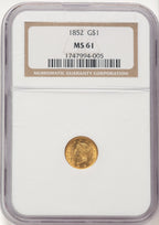 1852 G$1 Gold Dollar NGC MS61
