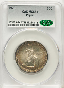 1920 50C Pilgrim CAC CACG Plus Commemorative Silver CACG MS66+