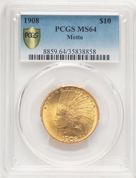 1908 $10 MOTTO Indian Eagle PCGS MS64