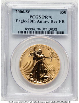 2006-W Reverse Proof Gold Eagle 1 oz Blue Label PCGS PR70