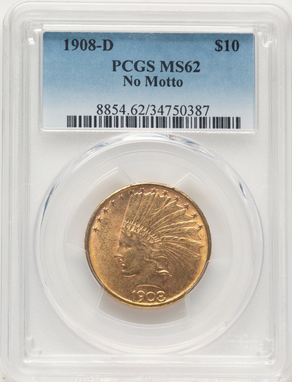 1908-D $10 NO MOTTO Indian Eagle PCGS MS62 (784089003)