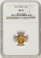 1873 G$1 OPEN 3 Gold Dollar NGC MS62