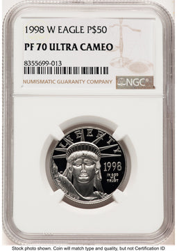 1998-W Proof Platinum Eagle 1/2 oz Brown Label NGC PF70 (784188008)