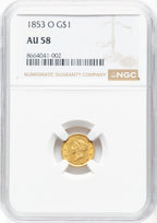 1853-O G$1 Gold Dollar NGC AU58