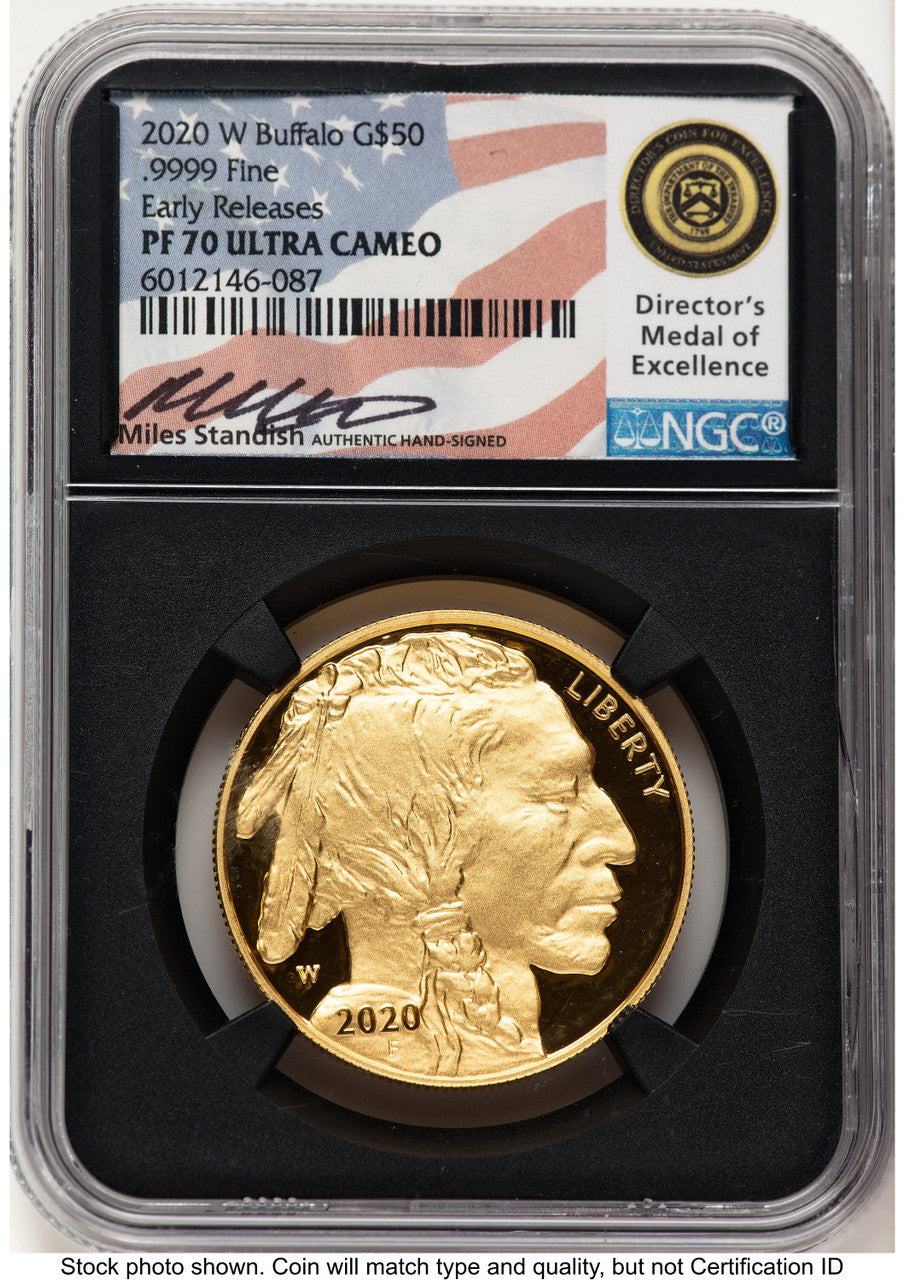 2020-W Proof Gold Buffalo 1 oz ER Miles Standish NGC PF70