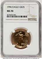 1996 Gold Eagle 1/2 oz Brown Label NGC MS70