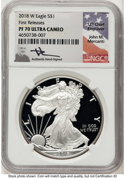2018-W Proof Silver Eagle 1 oz FR John NGC PF70 Mercanti