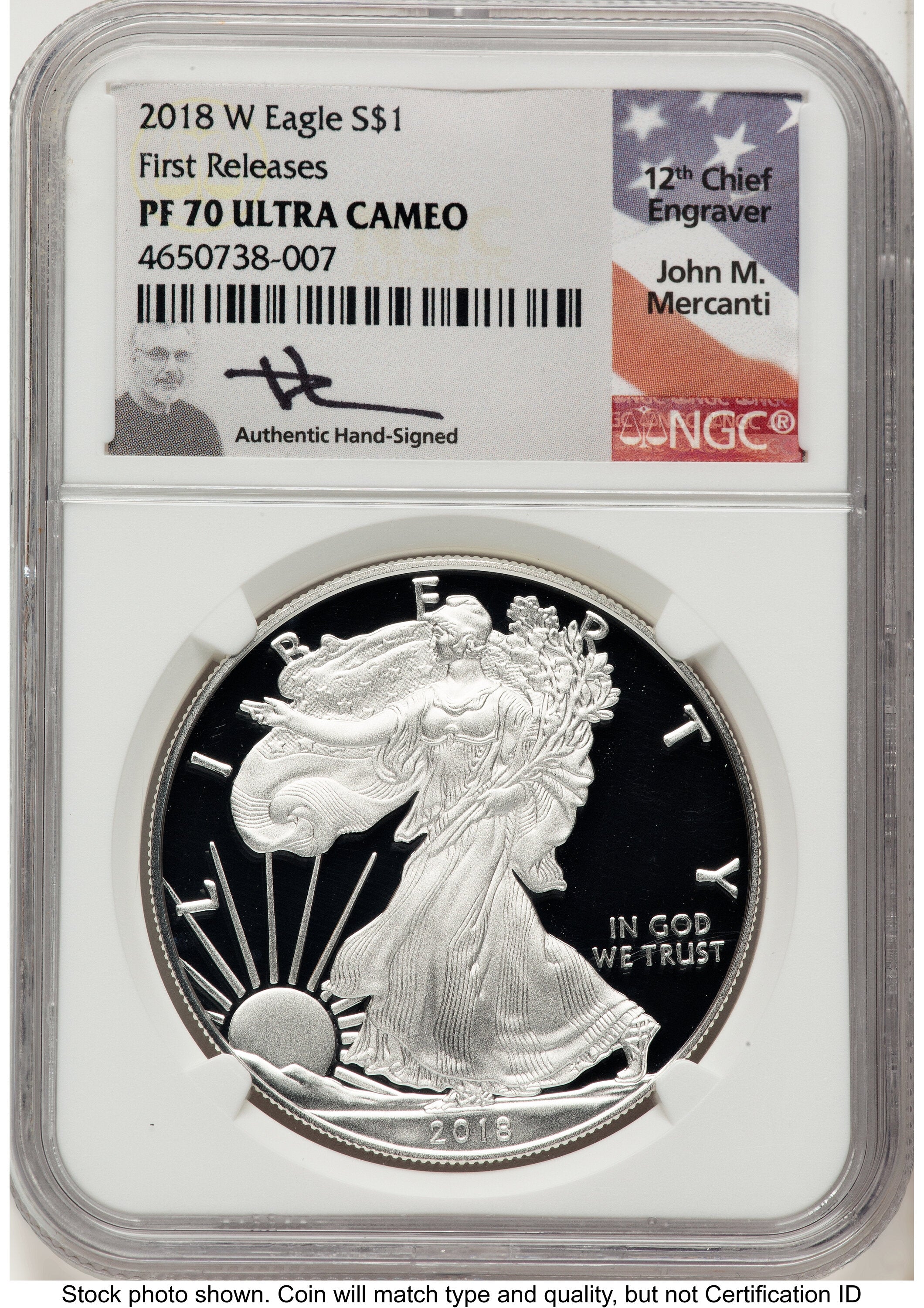 2018-W Proof Silver Eagle 1 oz FR John NGC PF70 Mercanti