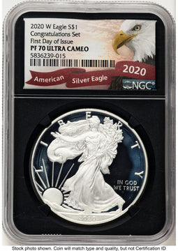 2020-W Proof Silver Eagle 1 oz FDI Eagle Ribbon Label NGC PF70