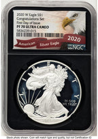 2020-W Proof Silver Eagle 1 oz FDI Eagle Ribbon Label NGC PF70