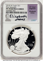 2018-W Proof Silver Eagle 1 oz FR Elizabeth Jones NGC PF70