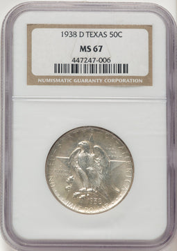 1938-D 50C Texas Commemorative Silver NGC MS67