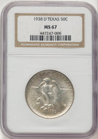 1938-D 50C Texas Commemorative Silver NGC MS67