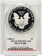 1988-S Proof Silver Eagle 1 oz John Bridge PCGS PR70 Mercanti