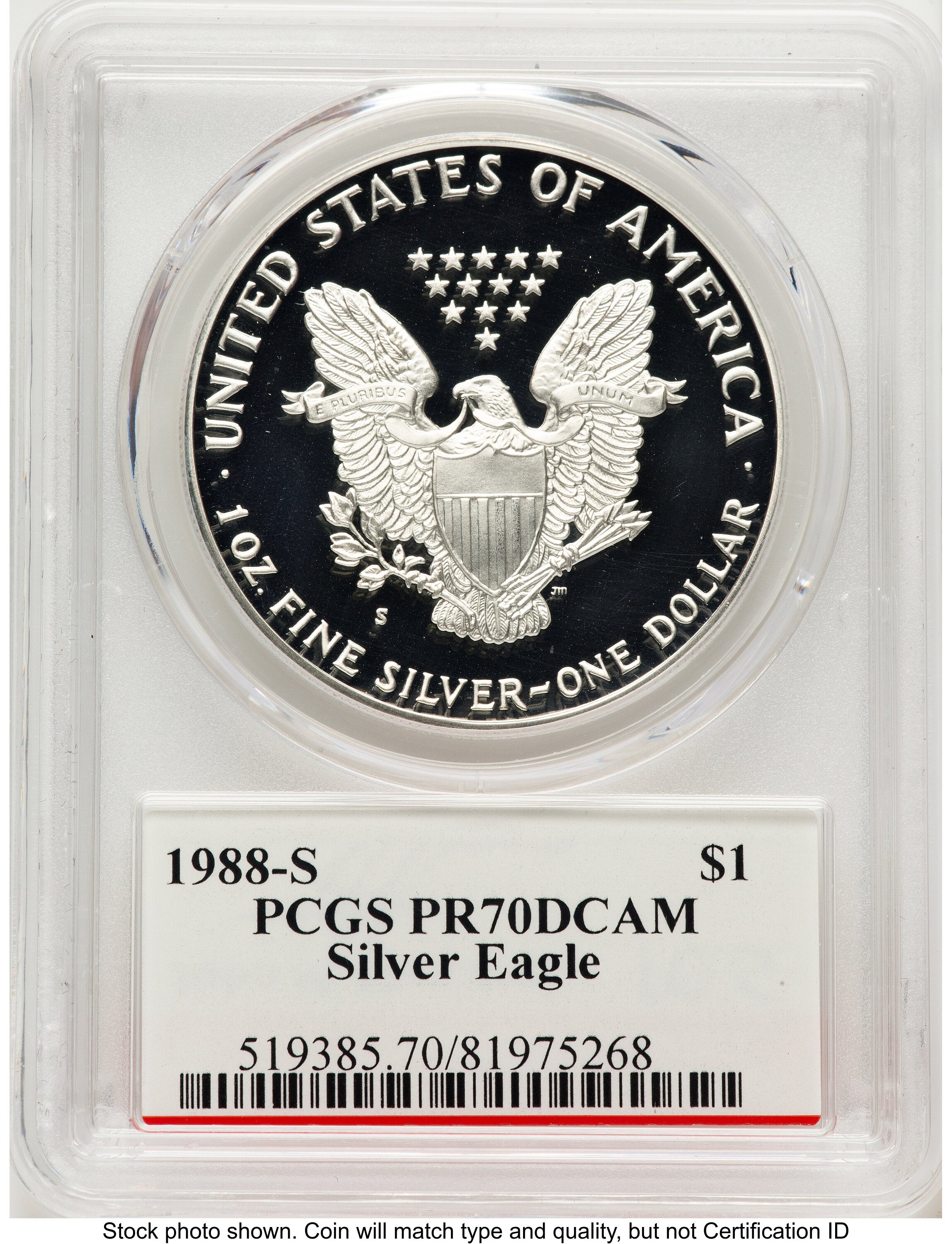 1988-S Proof Silver Eagle 1 oz John Bridge PCGS PR70 Mercanti