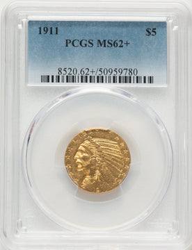1911 $5 Indian Half Eagle PCGS MS62+
