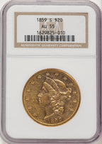 1859-S $20 Liberty Double Eagle NGC AU55