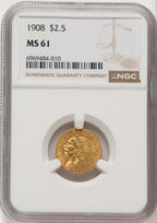 1908 $2.50 Indian Quarter Eagle NGC MS61 (784412056)