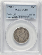 1913-S 25C Barber Quarter PCGS VG8
