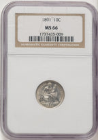 1891 10C Seated Dime NGC MS66