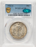 1921-S 50C CAC Walking Liberty Half Dollar PCGS AU58
