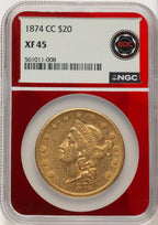 1874-CC $20 Liberty Double Eagle NGC XF45