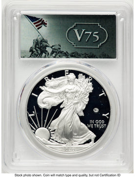 2020-W Proof Silver Eagle V75 Privy 1 oz FS V75 Label PCGS PR70