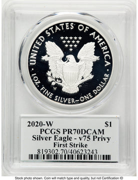 2020-W Proof Silver Eagle V75 Privy 1 oz FS V75 Label PCGS PR70
