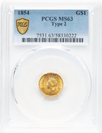 1854 G$1 Type Two Gold Dollar PCGS MS63