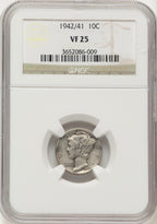 1942/1 10C FS-101 Mercury Dime NGC VF25