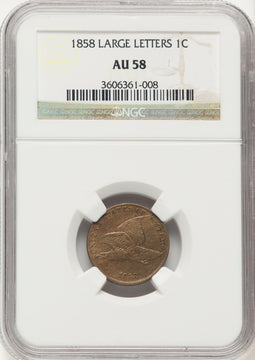 1858 1C Large Letters Flying Eagle Cent NGC AU58