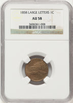 1858 1C Large Letters Flying Eagle Cent NGC AU58