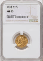 1928 $2.50 Brown Label Indian Quarter Eagle NGC MS65