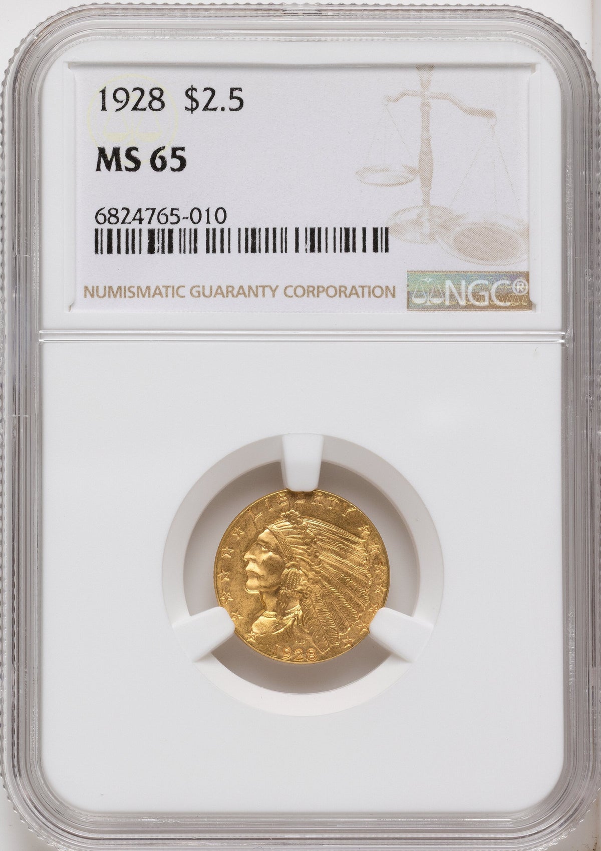 1928 $2.50 Brown Label Indian Quarter Eagle NGC MS65