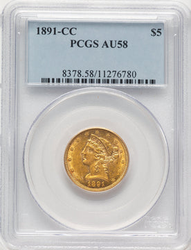 1891-CC $5 Liberty Half Eagle PCGS AU58 (784517025)