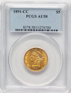 1891-CC $5 Liberty Half Eagle PCGS AU58 (784517025)