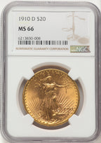 1910-D $20 Saint-Gaudens Double Eagle NGC MS66