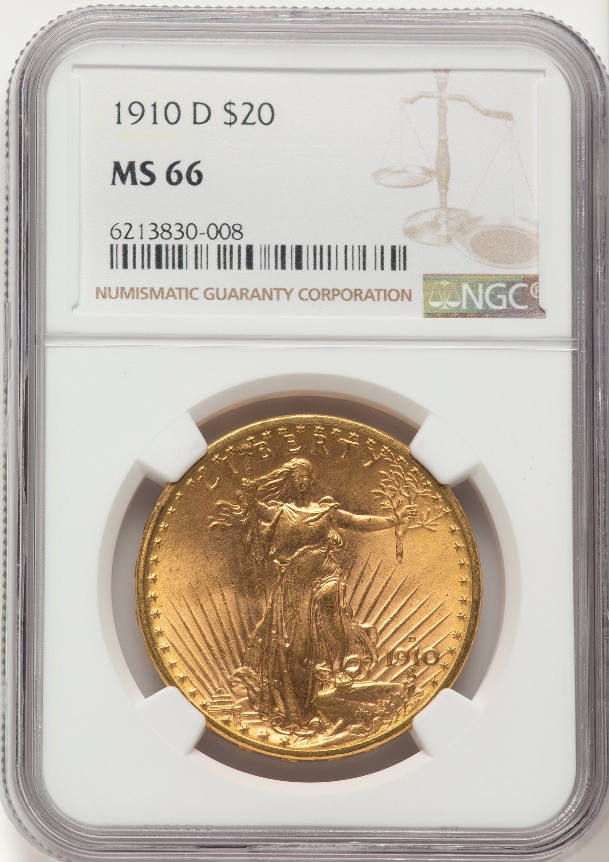 1910-D $20 Saint-Gaudens Double Eagle NGC MS66