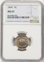 1869 5C Shield Nickel NGC MS67