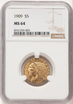 1909 $5 Indian Half Eagle NGC MS64
